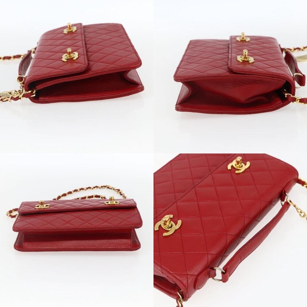 Chanel Matelasse 23 Double Turn Lock Chain Bag Lamb Skin Red CC Shoulder Bag - Picture 3 of 8